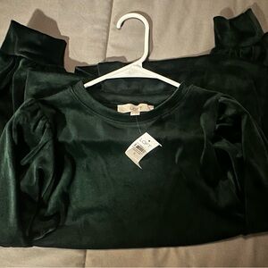 LOFT Forest Green Puff Sleeve Sweatshirt
